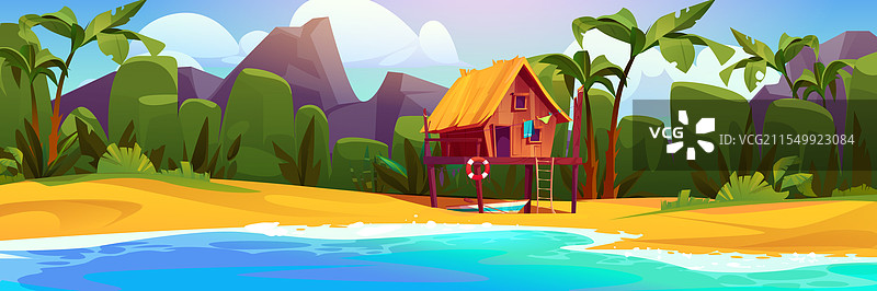 热带海滩小屋全景图片素材