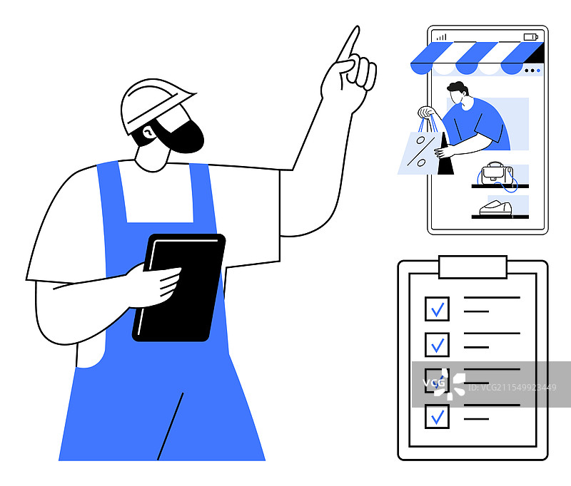 持有检查清单的建筑工人进行数字化工作图片素材
