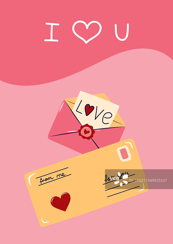 情人节卡片与两个信封和爱心图片素材