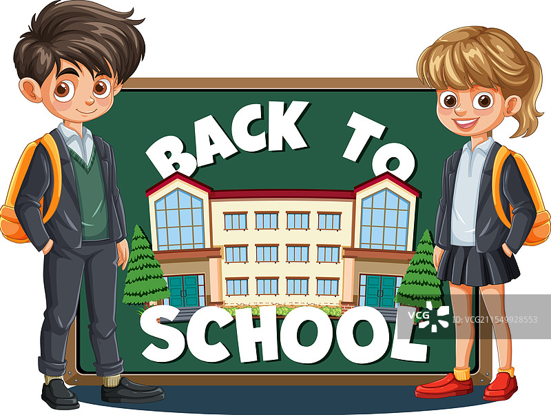 两个背着书包的孩子在学校图片素材