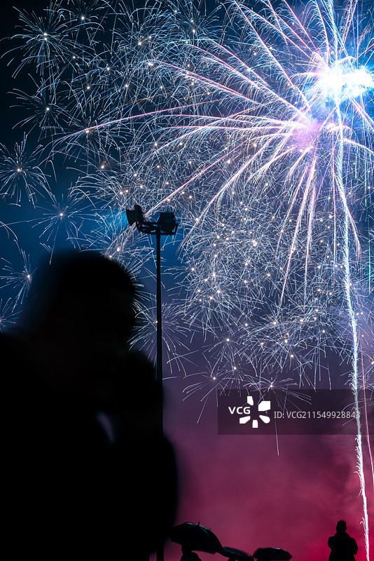 黑夜中的灿烂烟花表演图片素材