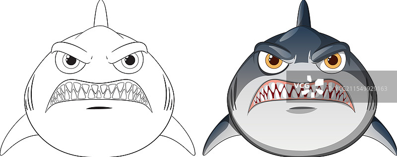 两个版本的愤怒卡通鲨鱼图片素材