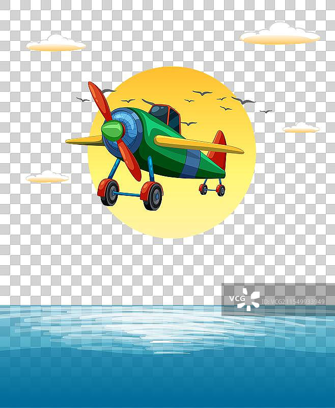 色彩斑斓的老式飞机在天空中翱翔图片素材