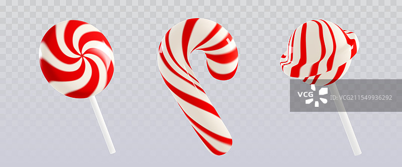透明背景上的糖果手杖和棒棒糖套装图片素材