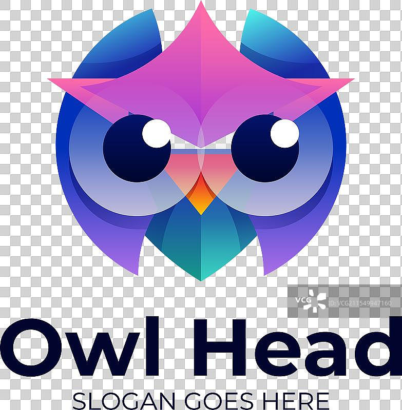 彩色渐变风格的猫头鹰标志图片素材