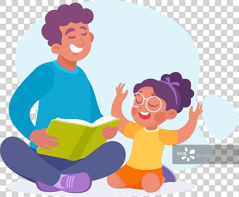 爸爸和漂亮女孩坐在地上读书图片素材