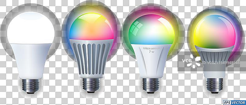 一组逼真的智能WiFi LED灯泡3D模型展示图片素材