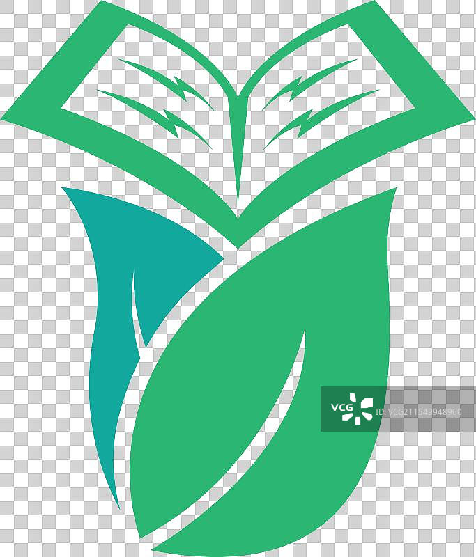 自然教育标志，包含书籍、叶子和花朵图片素材