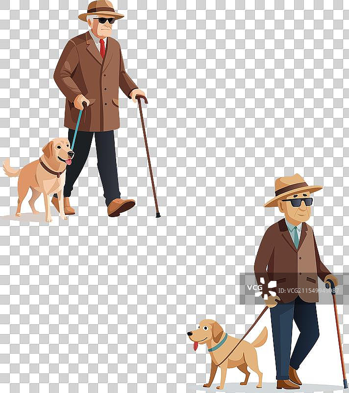 盲人牵着导盲犬和手杖行走图片素材