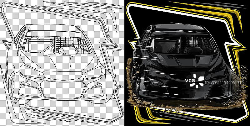 黑色拖曳赛车带有黄色条纹图片素材
