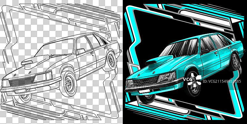 浅蓝色的赛车，带有白色条纹图片素材