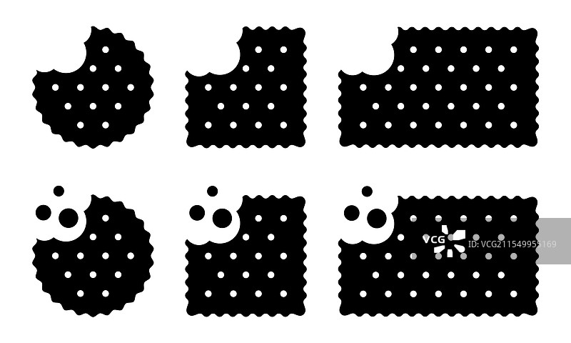 整套完整和咬过的饼干图标，带有碎屑图片素材