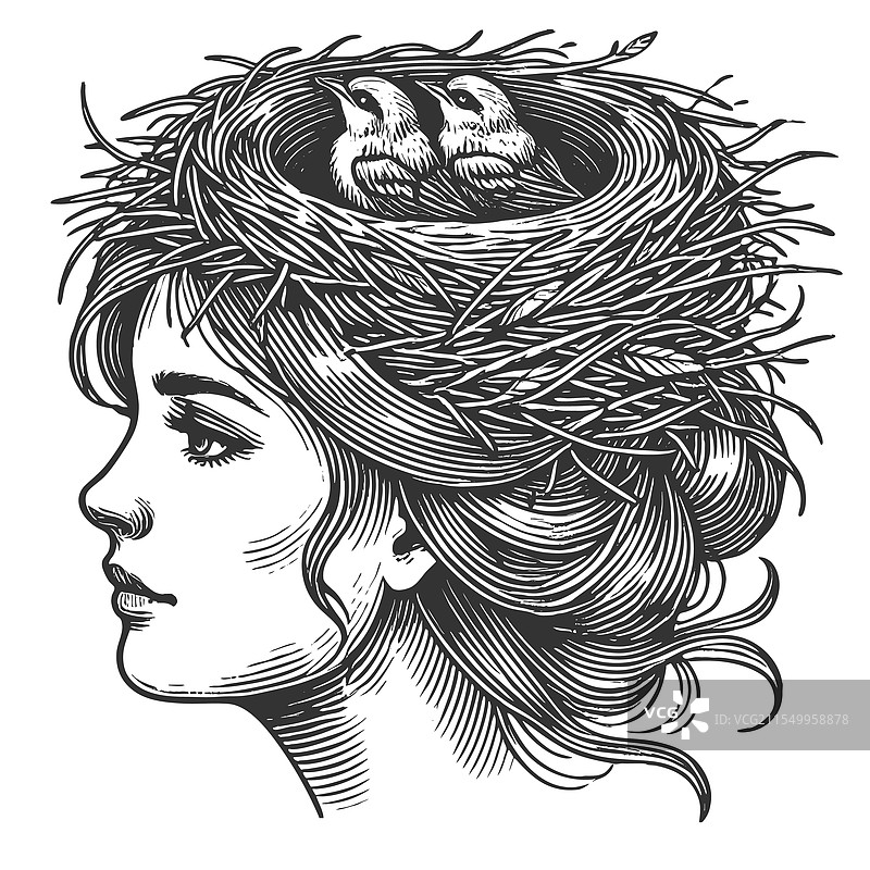 鸟巢发型的女性艺术作品图片素材