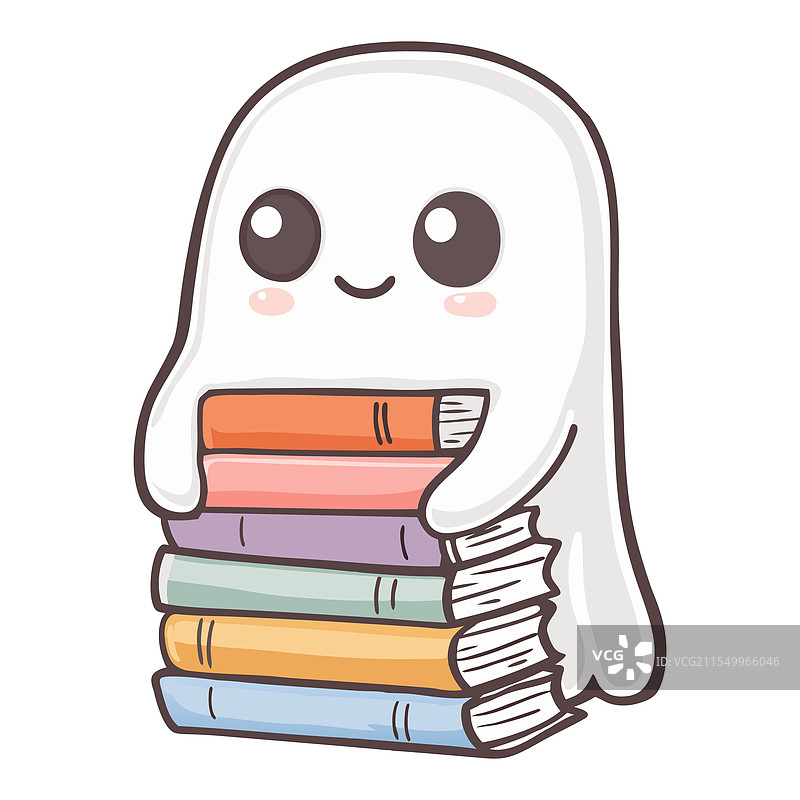 可爱的鬼魂抱着一堆书籍图片素材