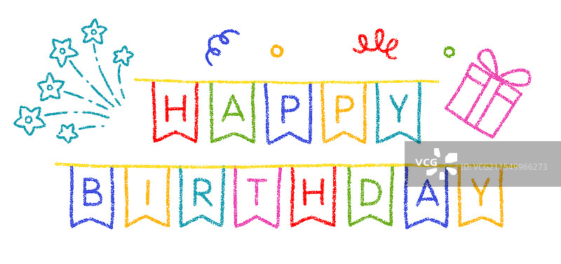 用蜡笔画的生日快乐花环图片素材