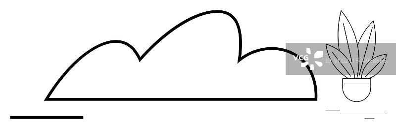 极简抽象线条艺术的云和植物图片素材