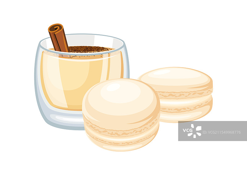 蛋奶酒马卡龙和一杯蛋奶酒饮品图标集图片素材