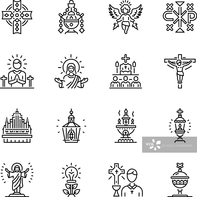 一组线性正统宗教图标图片素材