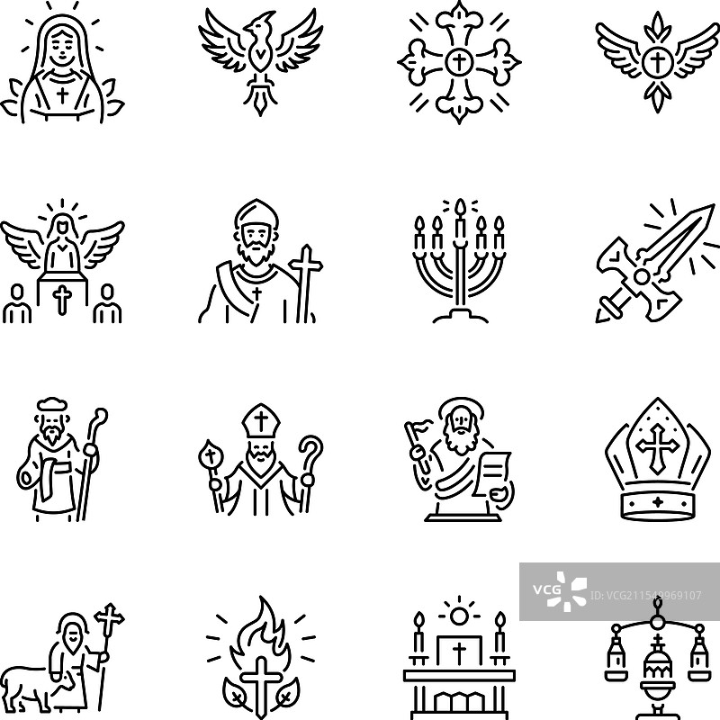 一组线条风格的耶稣基督图标图片素材