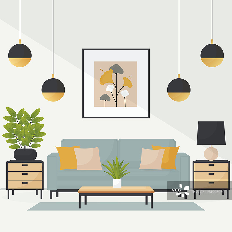 极简主义客厅室内设计公寓图片素材