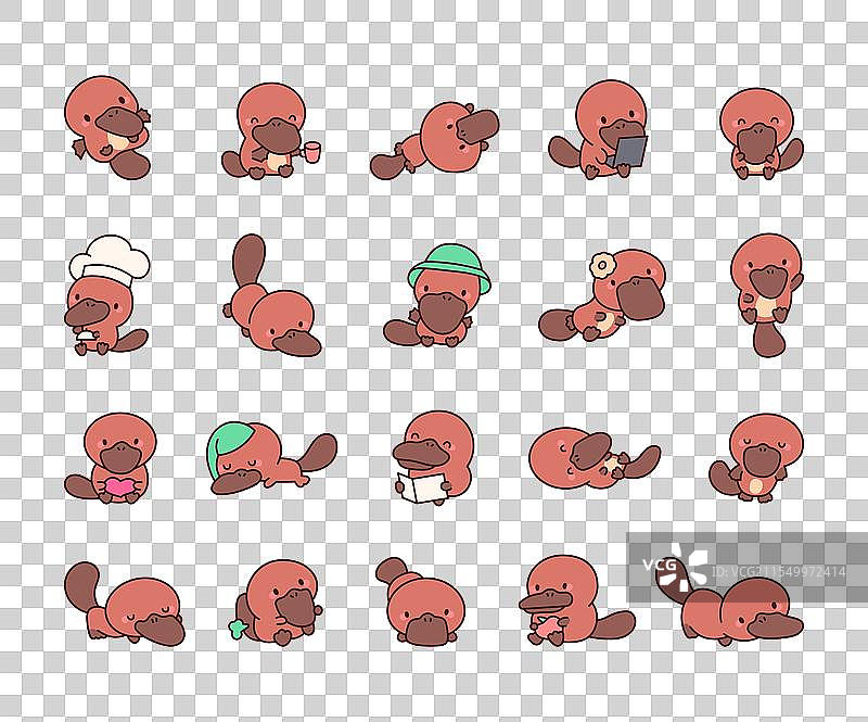 可爱的卡通鸭嘴兽角色图片素材