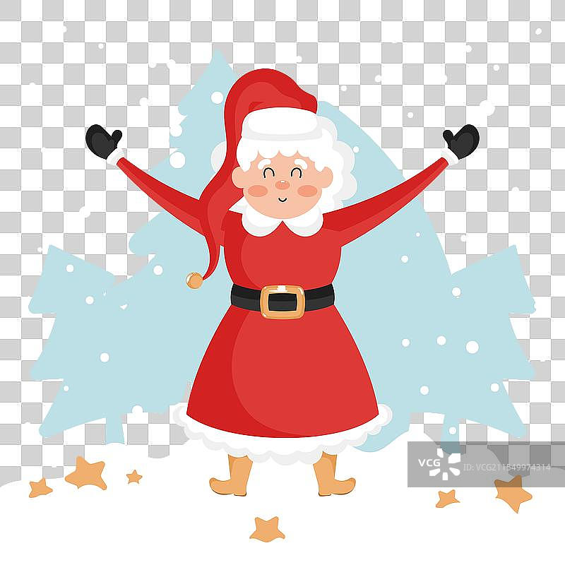 克劳斯夫人穿着红色圣诞裙子挥手致意图片素材