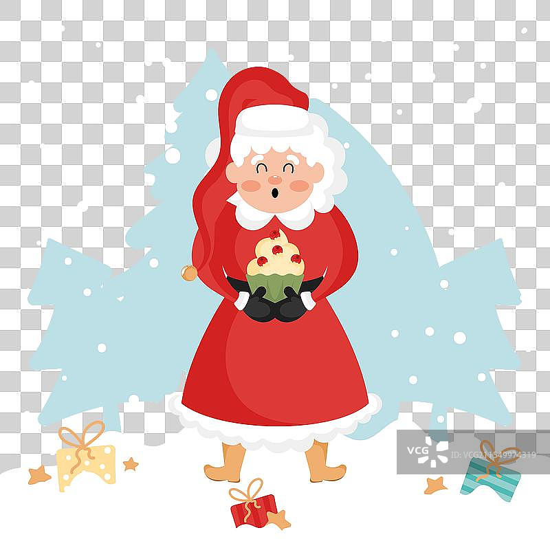 克劳斯夫人手持节日圣诞杯子蛋糕图片素材