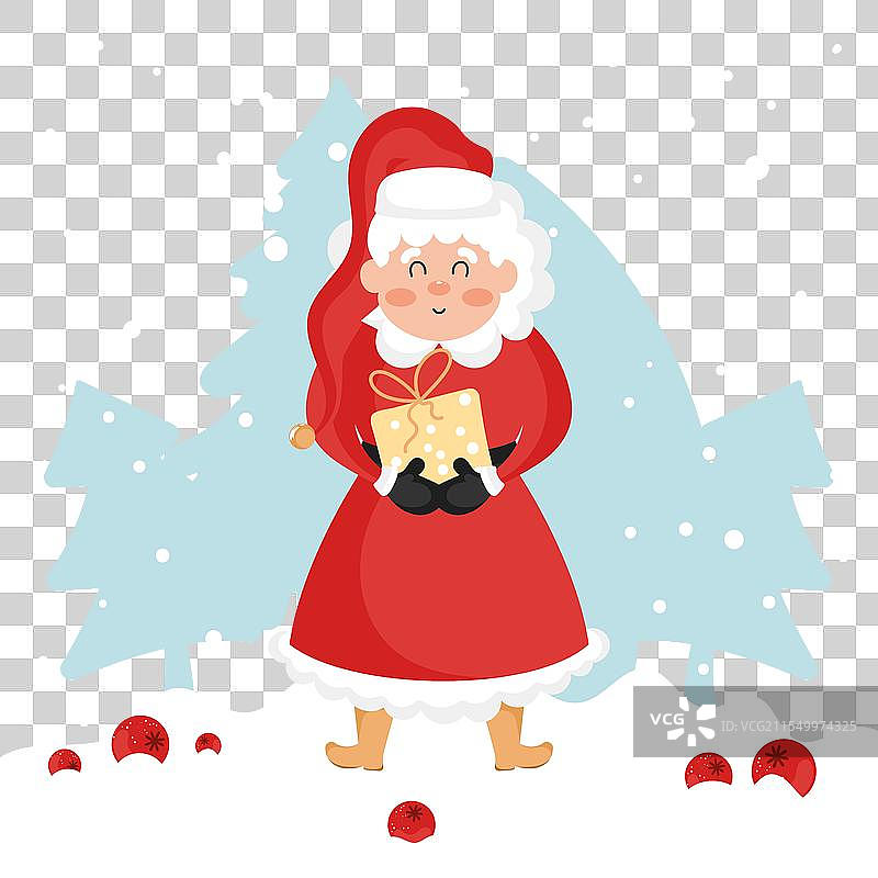 克劳斯夫人手持一个黄色包装的礼物盒图片素材