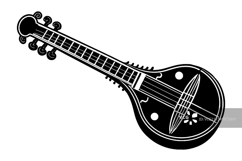 黑白色的西塔琴图片素材