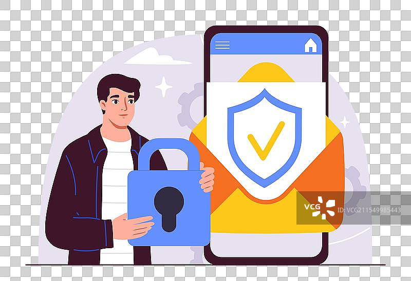 年轻的网络安全男士与锁的图像图片素材