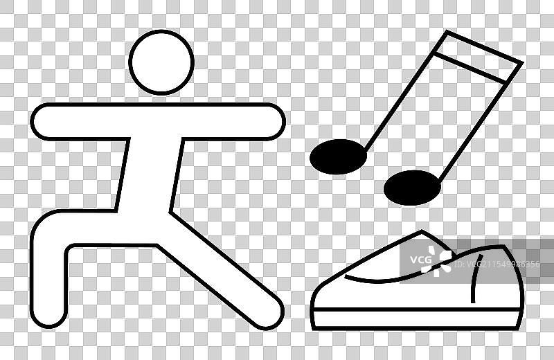 做瑜伽的火柴人，旁边有音符和鞋子图片素材