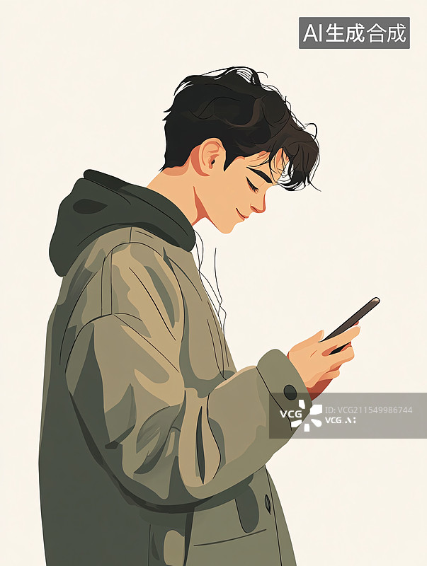 【AI数字艺术】低头玩手机的男生图片素材