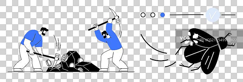 两个工人用大锤砸虫子图片素材