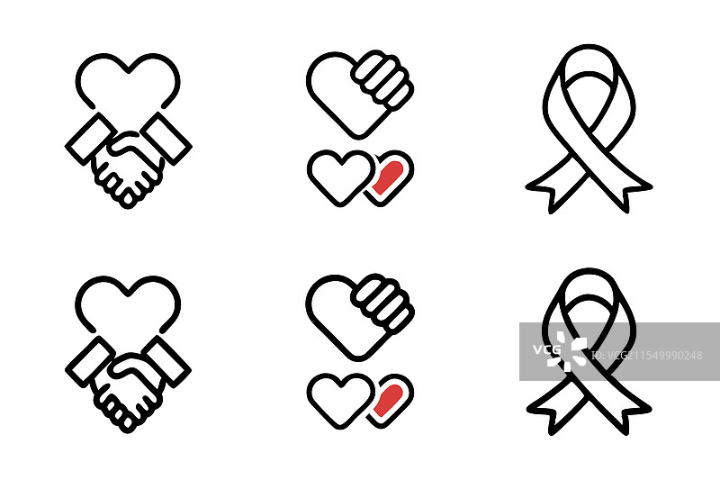 简单的心形和丝带，配有手部元素图片素材