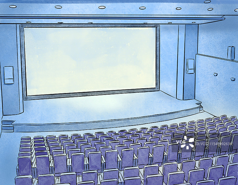 电影院剧场休闲娱乐场景手绘插画图片素材