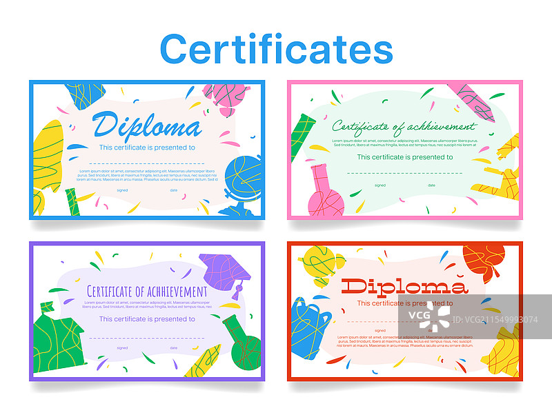 多彩的证书模板和文凭图片素材