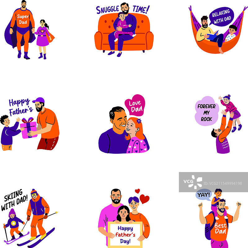 父爱主题的平面风格贴纸合集图片素材