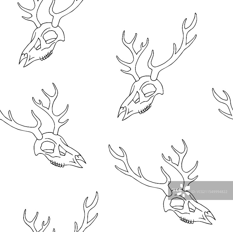 手绘鹿头骨的无缝图案图片素材