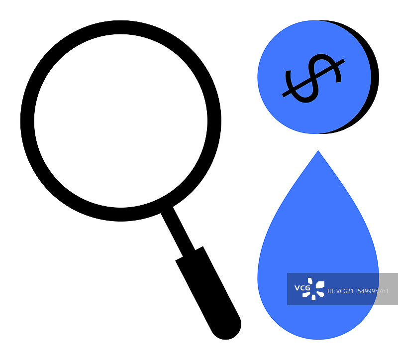 黑色放大镜与蓝色水面重叠图片素材