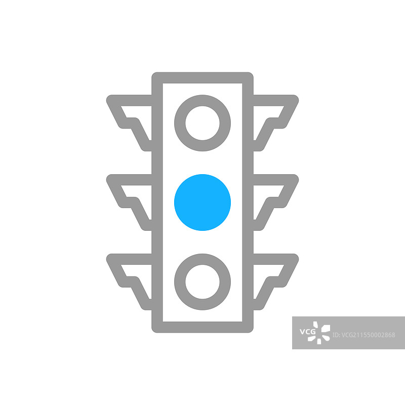 蓝色背景上的交通信号灯，象征着“前进、停止、注意”的概念图片素材