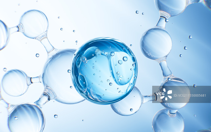 蓝色玻璃分子护肤概念3D渲染图片素材