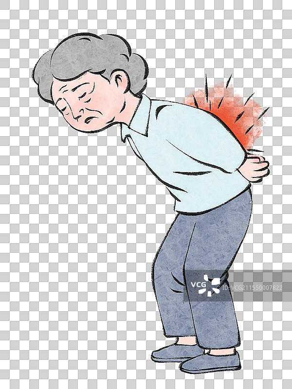 腰疼的老人插画免扣元素图片素材