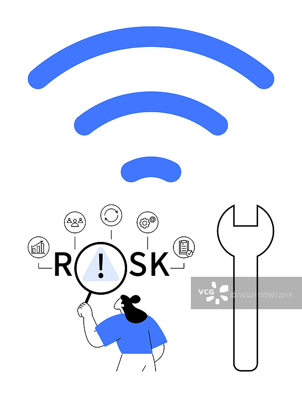 一个人用放大镜分析风险因素图片素材