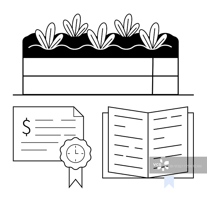 带有书籍和花园的成就证书图片素材