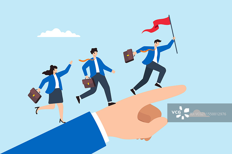 商界领袖平坦地举着旗帜奔跑图片素材