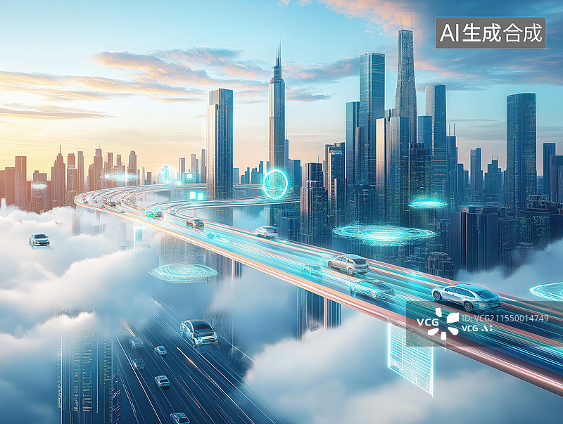 【AI数字艺术】未来城市高速公路汽车科技图片素材