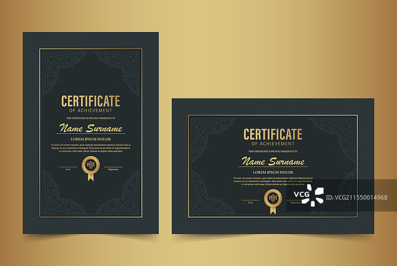 奢华金色成就证书最佳奖项图片素材