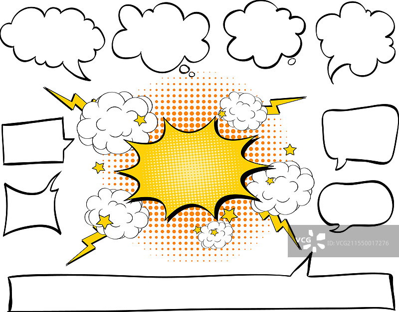 色彩斑斓的漫画气泡与爆炸效果图片素材
