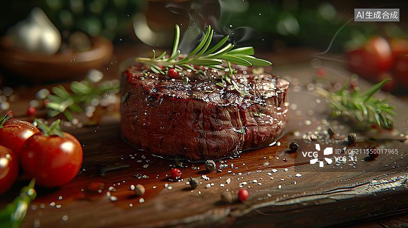 【AI数字艺术】滋滋冒油的诱人牛排  鲜嫩多汁的完美牛排图片素材