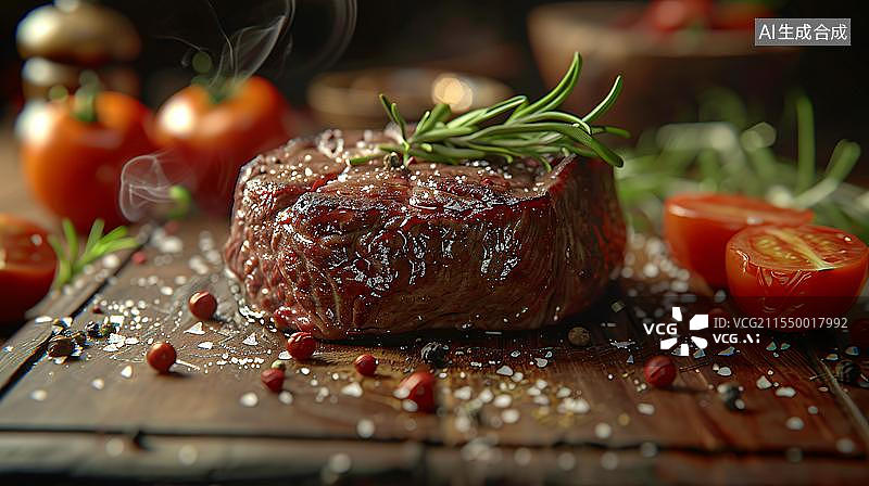 【AI数字艺术】滋滋冒油的诱人牛排  鲜嫩多汁的完美牛排图片素材